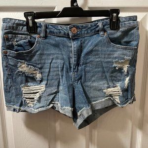 Girlfriend ripped blue shorts